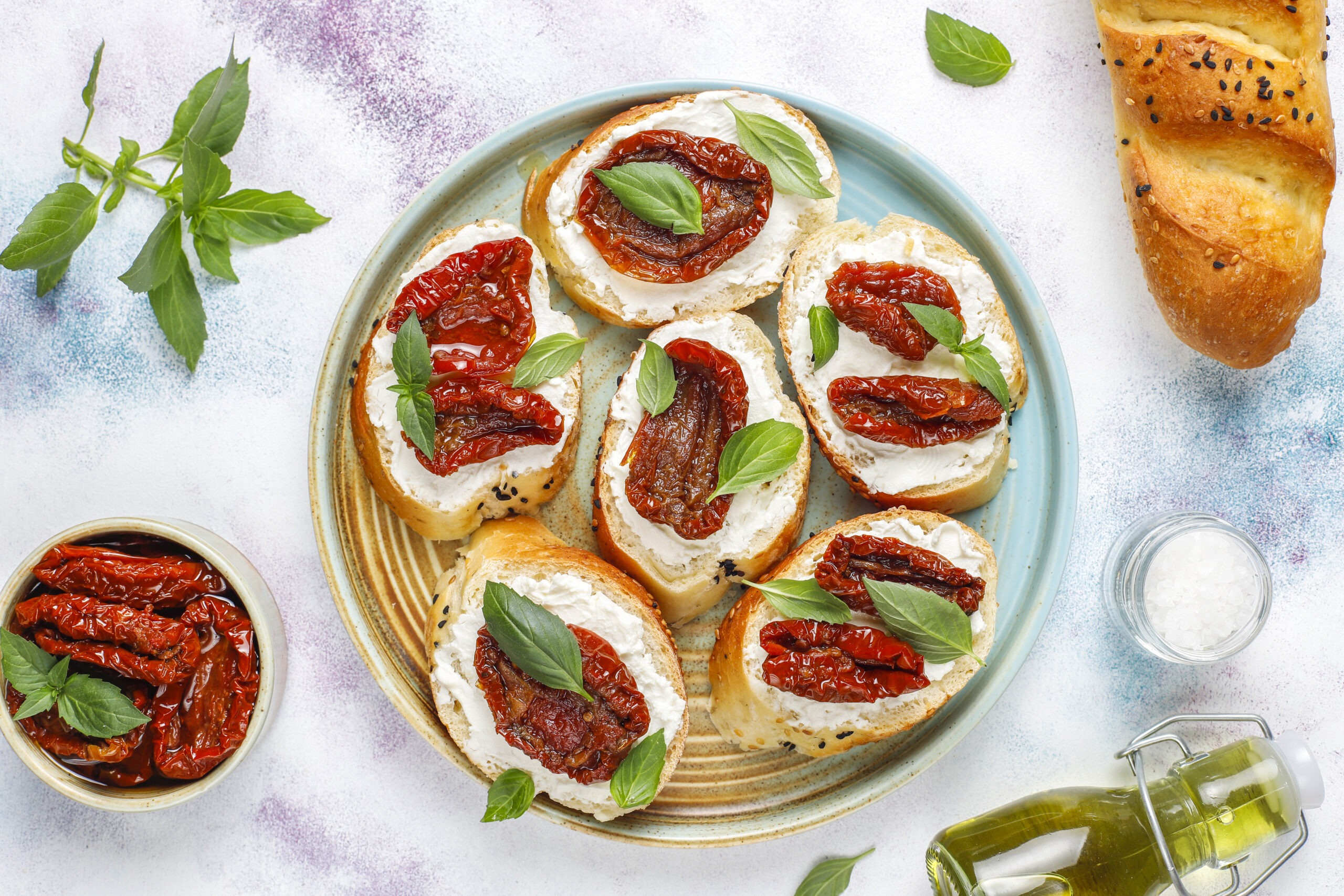 Italian sandwiches - bruschetta with cheese, dry tomatoes and ba da venezia a corrtina d'ampezzo